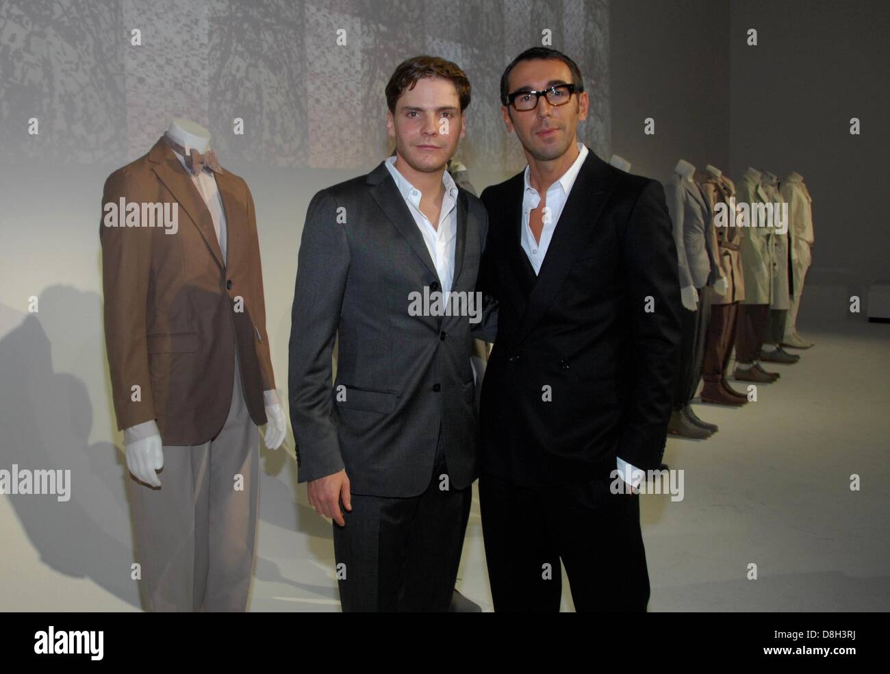 Daniel Bruehl and designer Alessandro Sartori (l-r) at the presentation of the Zega Collection S/S 2009 in Berlin. Stock Photo