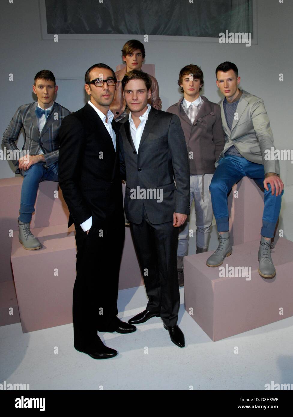 Daniel Bruehl and designer Alessandro Sartori (l-r) at the presentation of the Zega Collection S/S 2009 in Berlin. Stock Photo