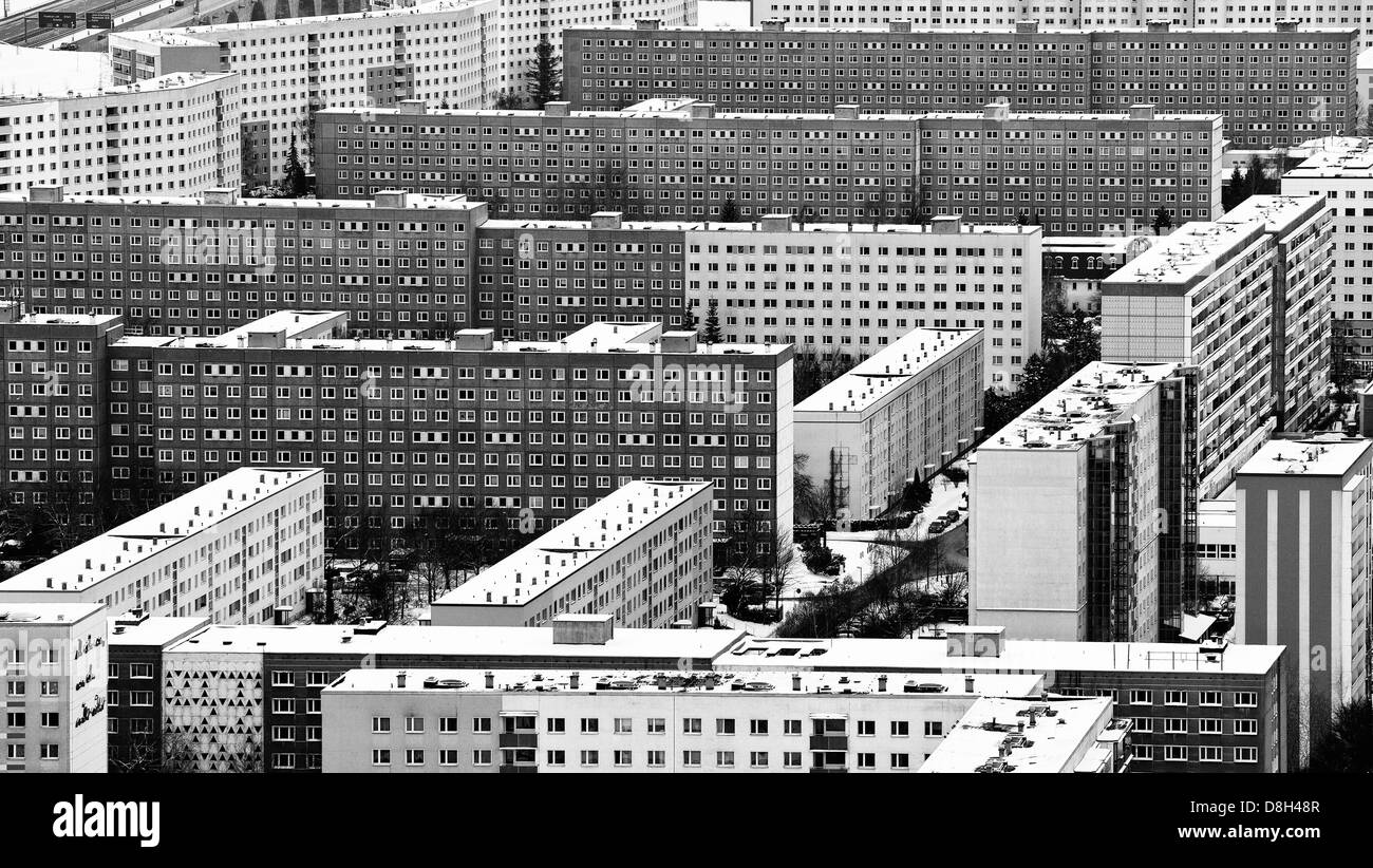 Prefabricated high rise buildings social housing Black and White Stock ...