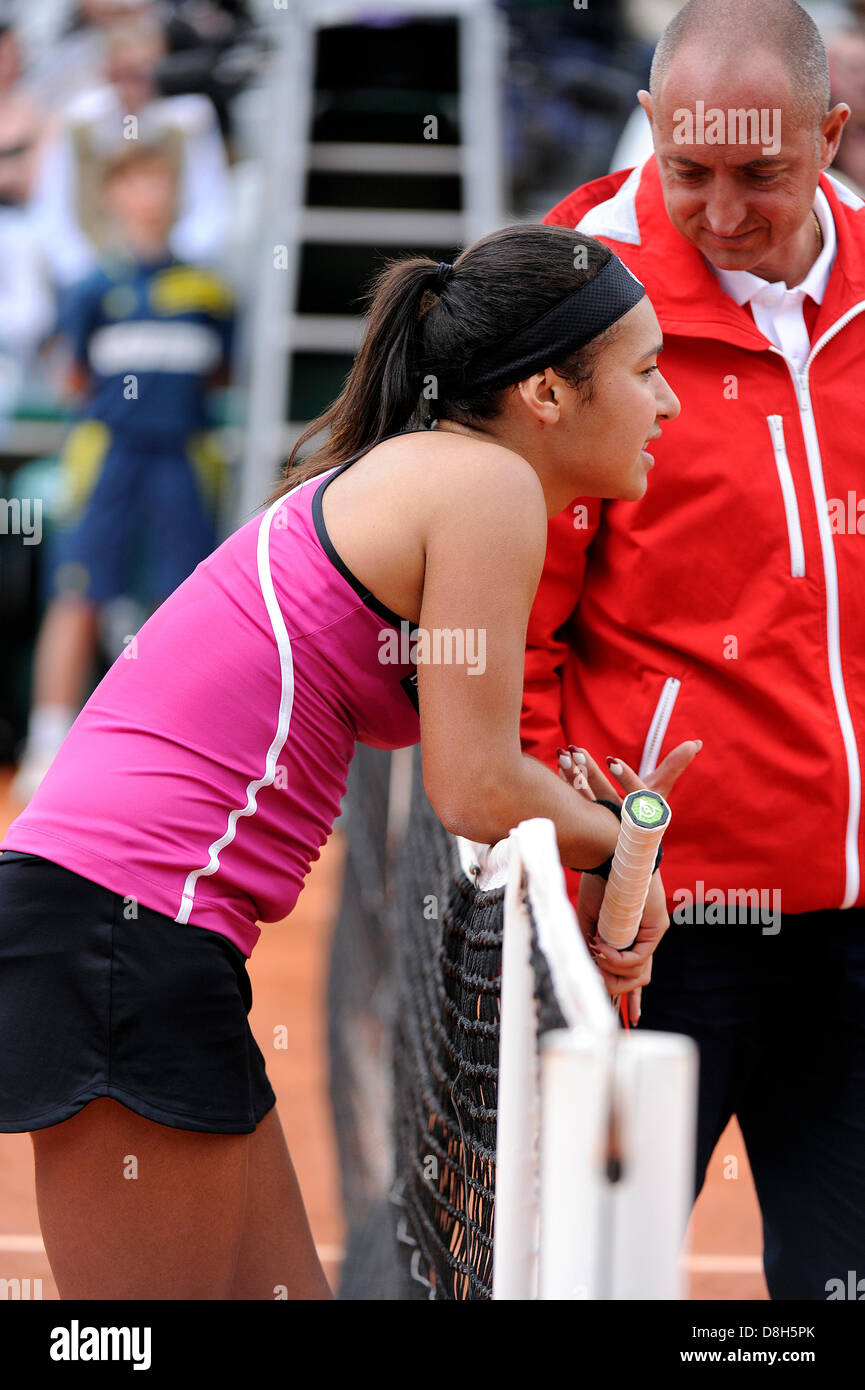 29.05.2013 Paris, France. Heather Watson of Great Britain in action during the match between Heather Watson of Great Britain and Stefanie Voegele of Switzerland in the first round of the French Open from Roland Garros. Stock Photo