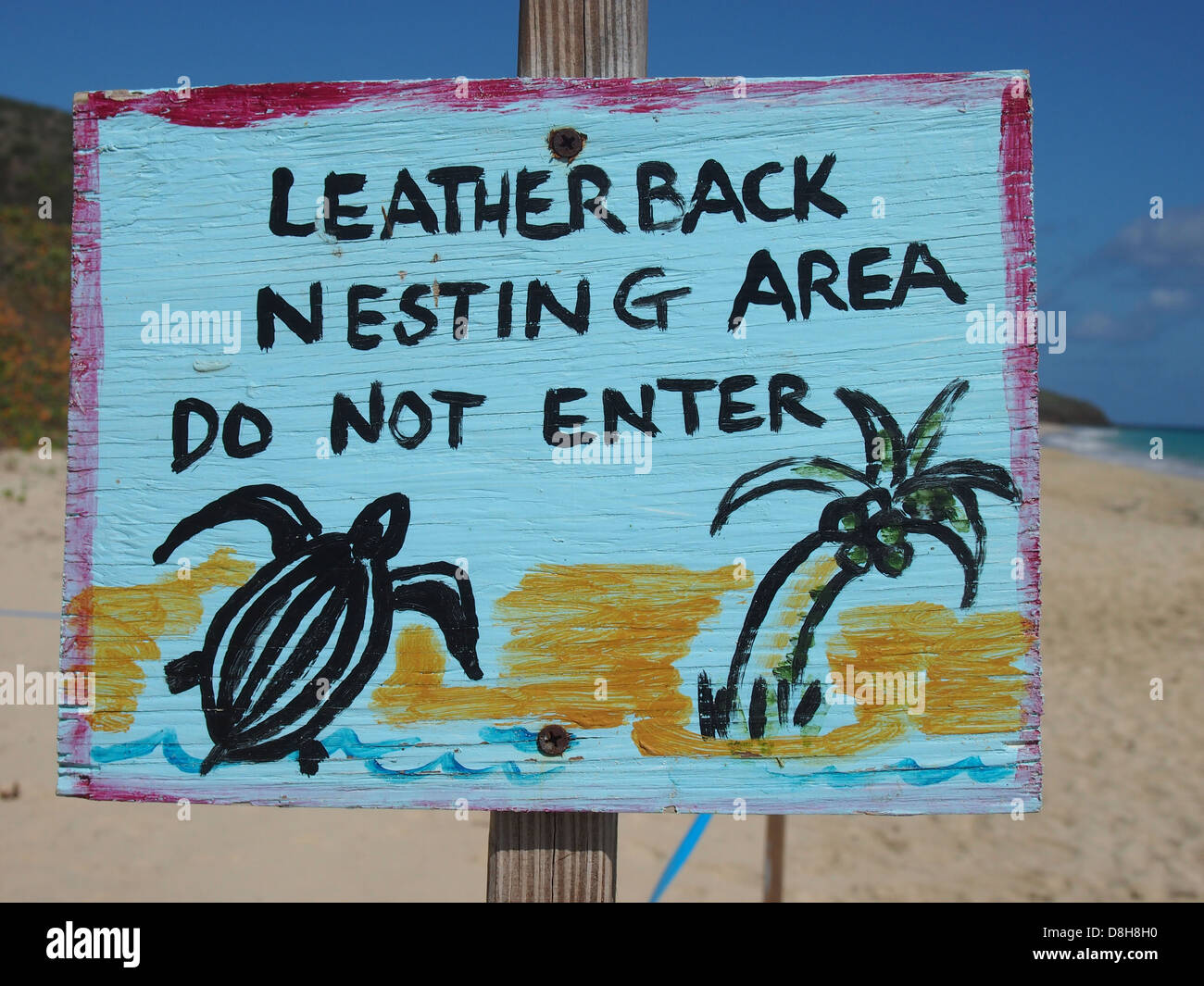 Leatherback Nesting Area Do not enter sign Stock Photo