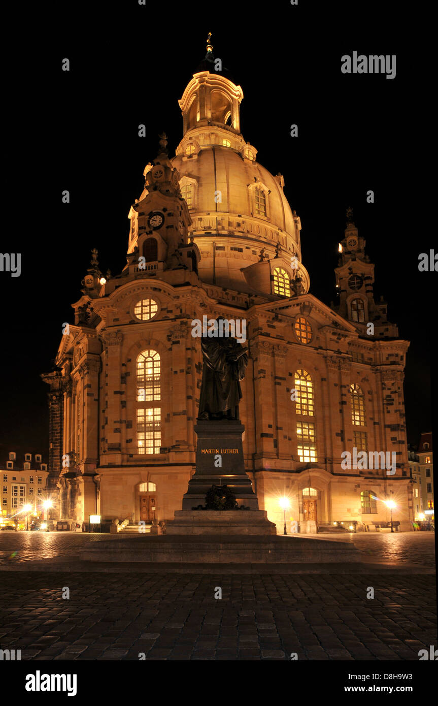 Women church Dresden by night Stock Photo