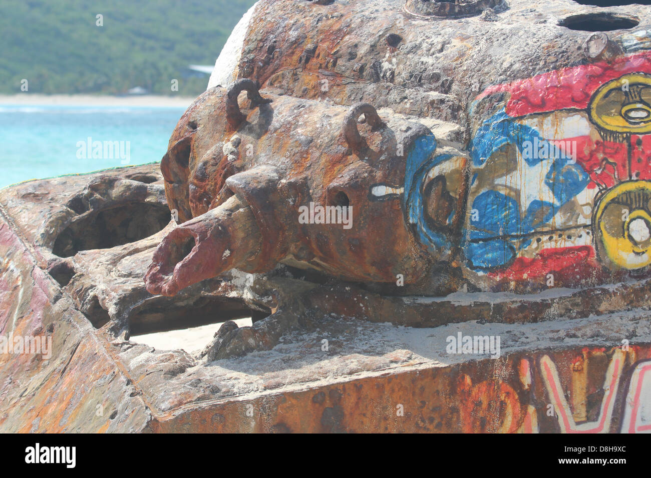 Military tank relic on Flamenco Beach, Puerto Rico Stock Photo