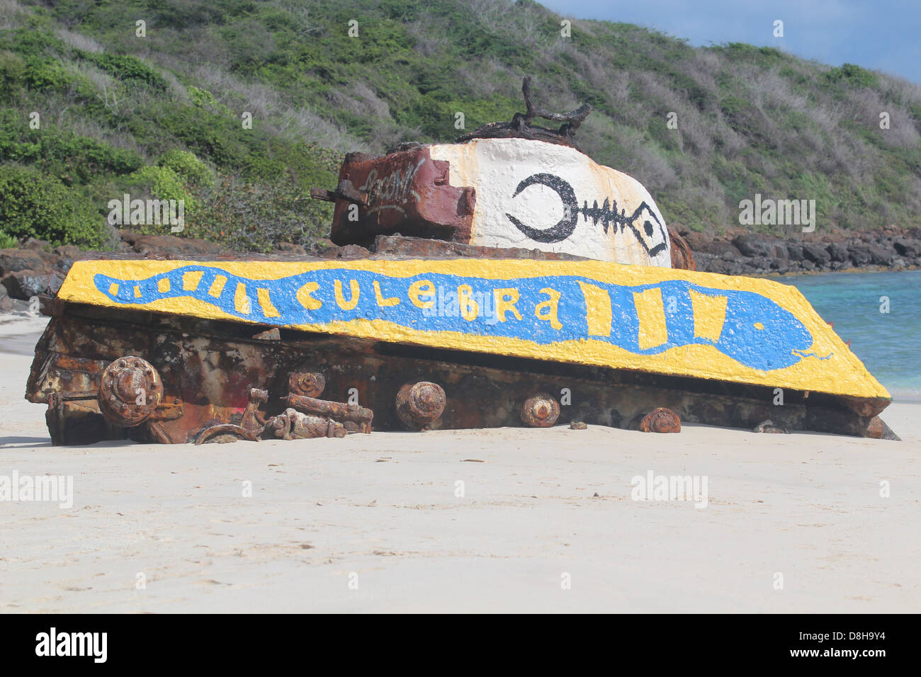 Tank on the shore of Flamenco beach Culebra Puerto Rico Stock Photo
