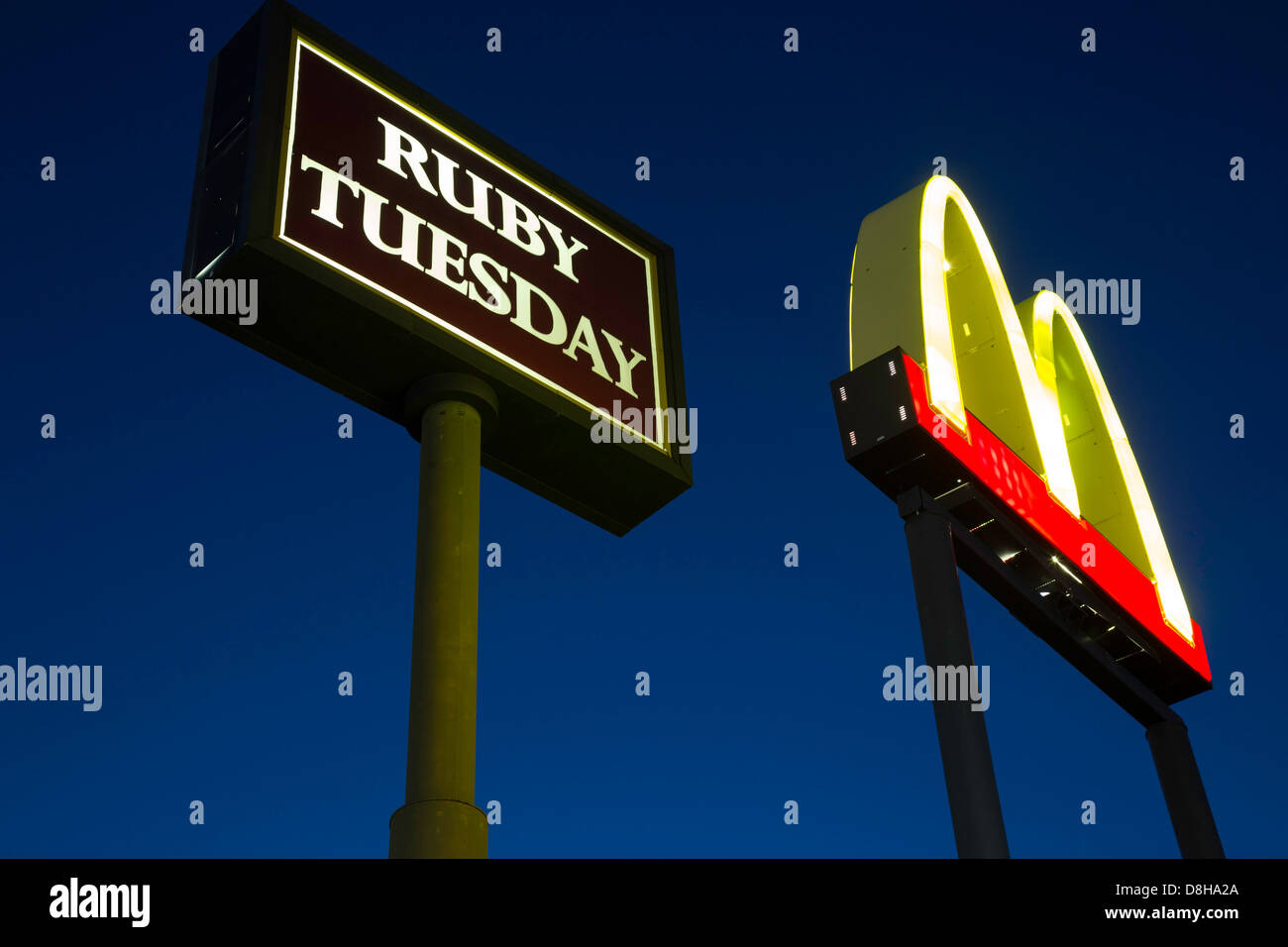 McDonald's and Ruby Tuesday's Restaurant Highway Signs, USA Stock Photo