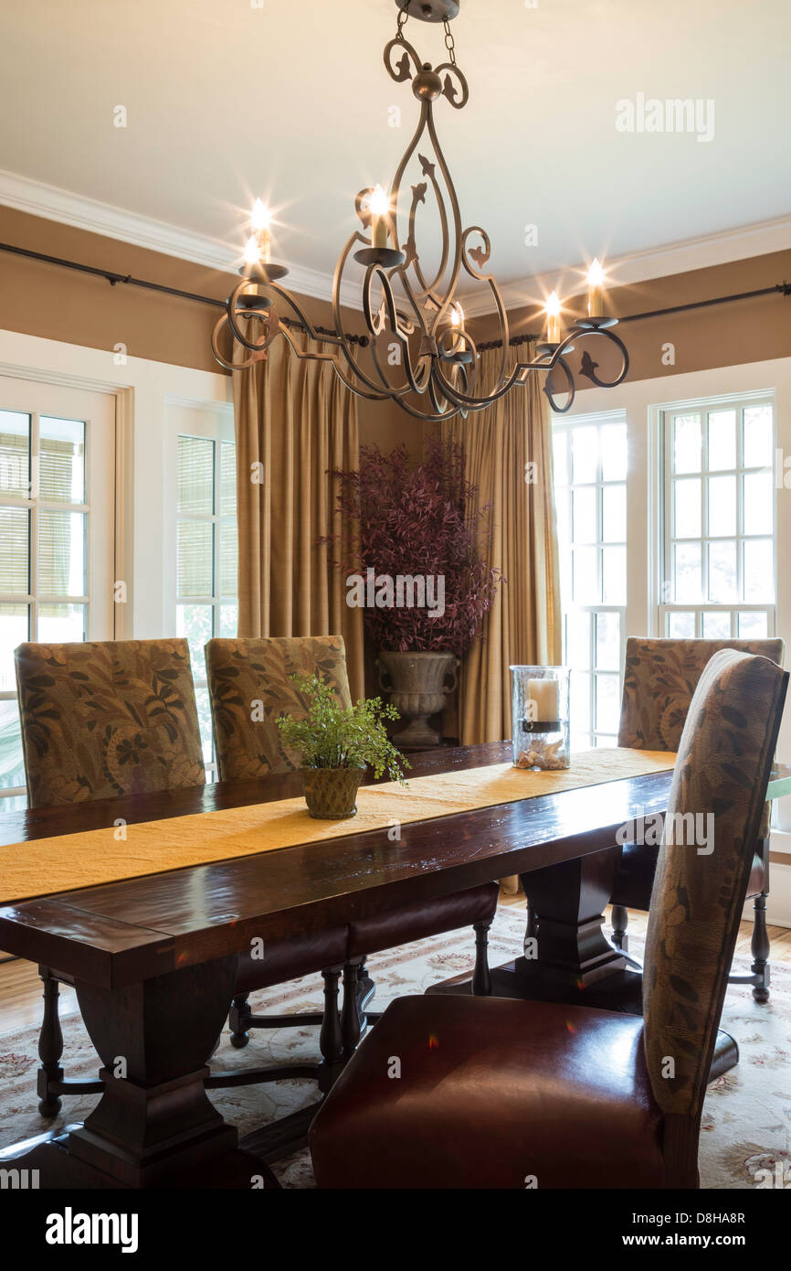 Upscale Dining Room, Wooden Table and Chairs, USA Stock Photo Alamy