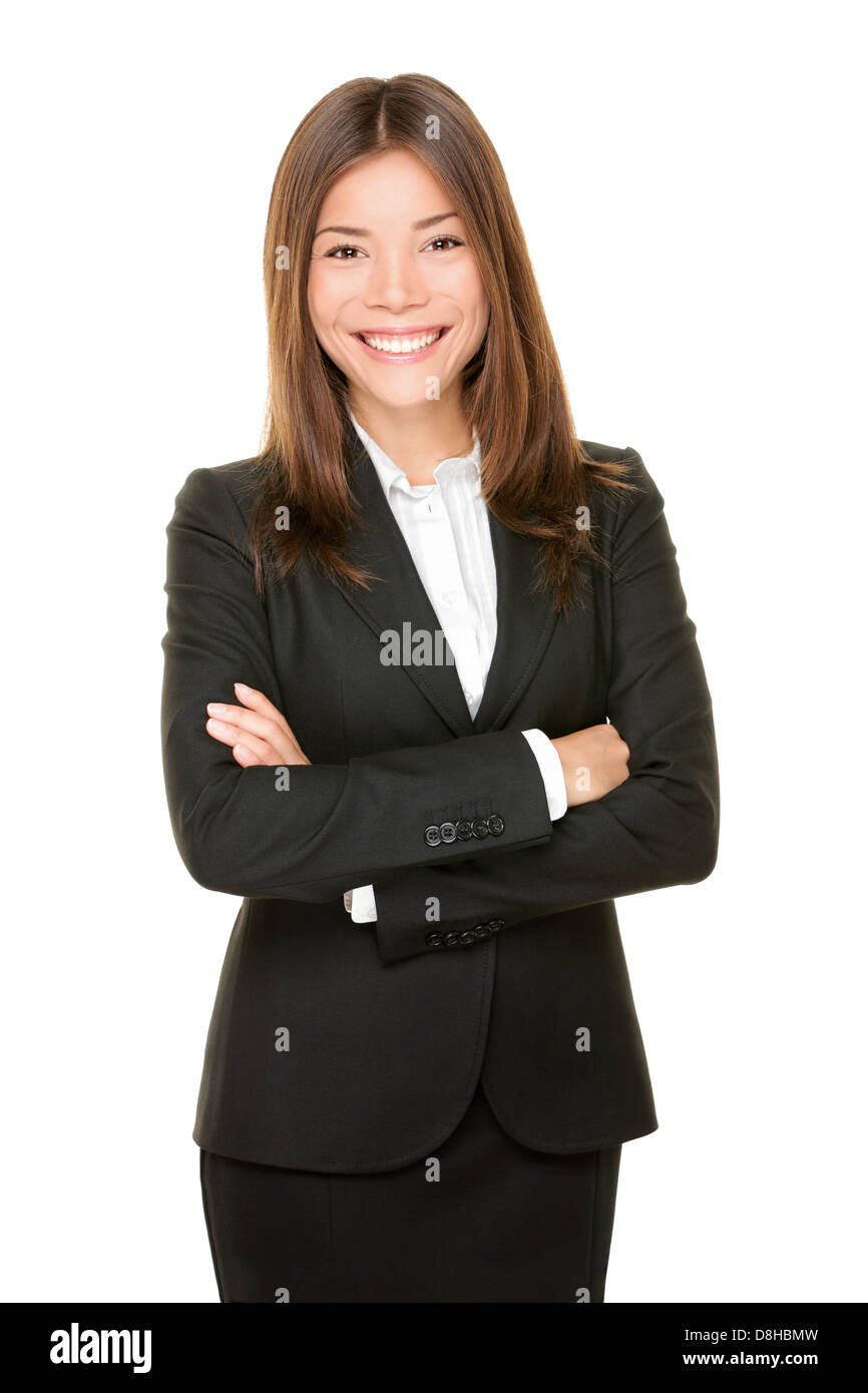 Asian business woman smiling happy portrait in black suit standing ...
