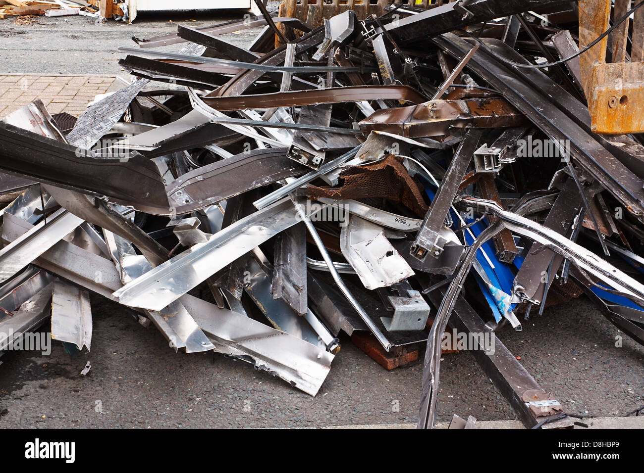 Scrap metal waste of iron and aluminum for recycling at a demolished