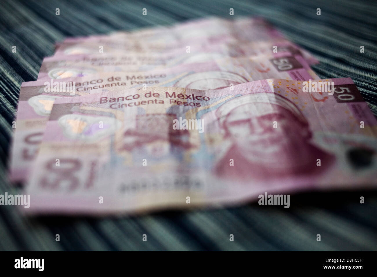 Five 50 Mexican Peso Bank Notes Stock Photo