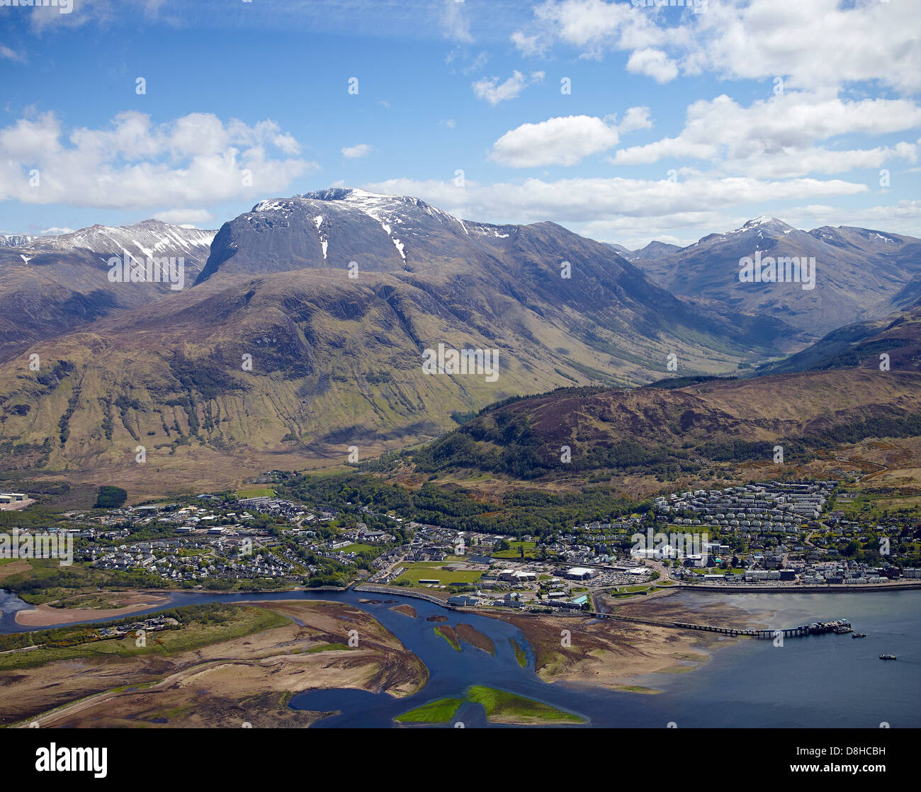 Ben Nevis and Fort William from the air, North West Highland Scotland Stock Photo