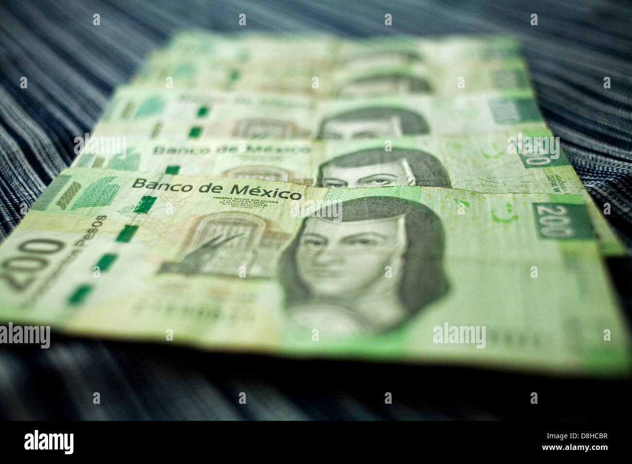 Five 200 Mexican Peso Bank Notes. Stock Photo