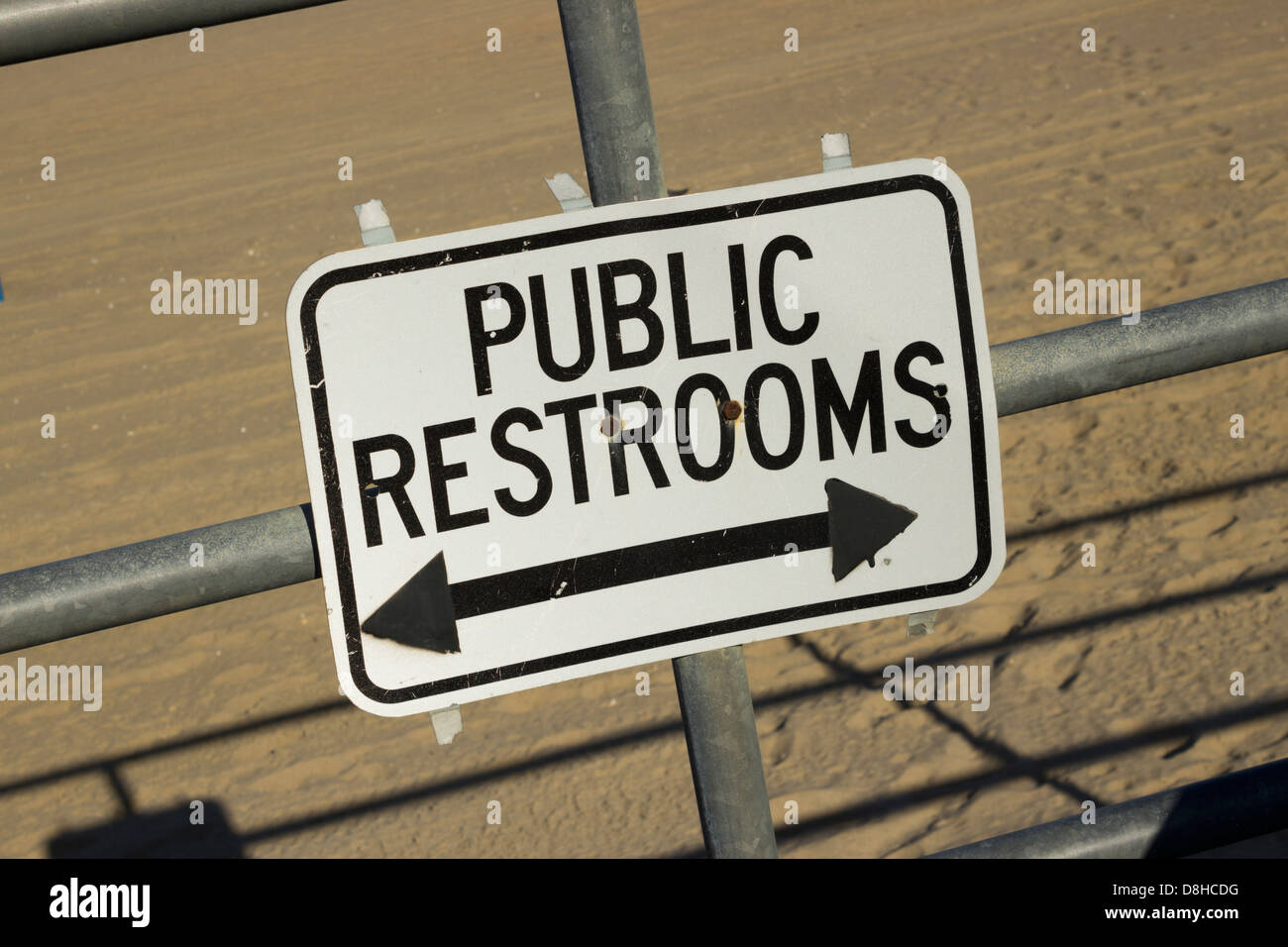 Public Restrooms Sign, Asbury Park Boardwalk, New Jersey Shore, USA Stock Photo