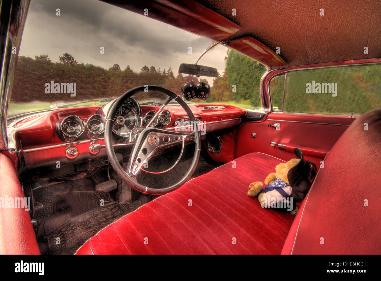 Red Chevy Impala ,classic automobile, car interior, USA Stock Photo