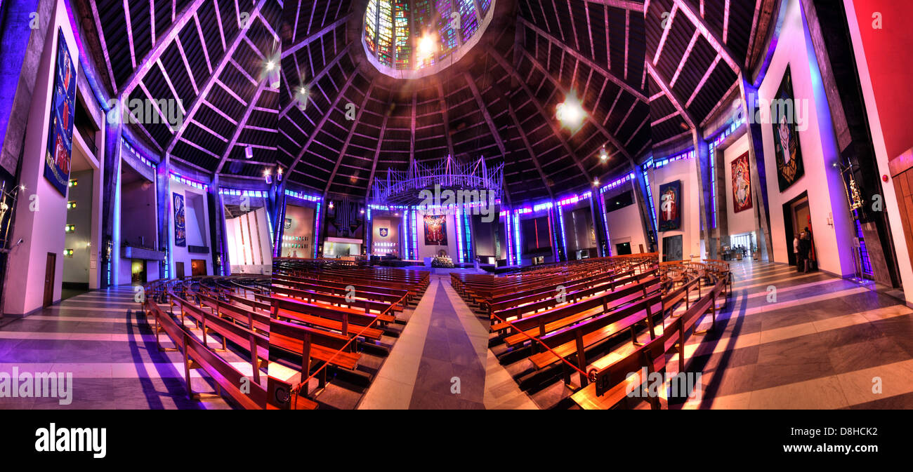 Liverpool Catholic Cathedral Interior, Merseyside England UK as a Panorama Stock Photo