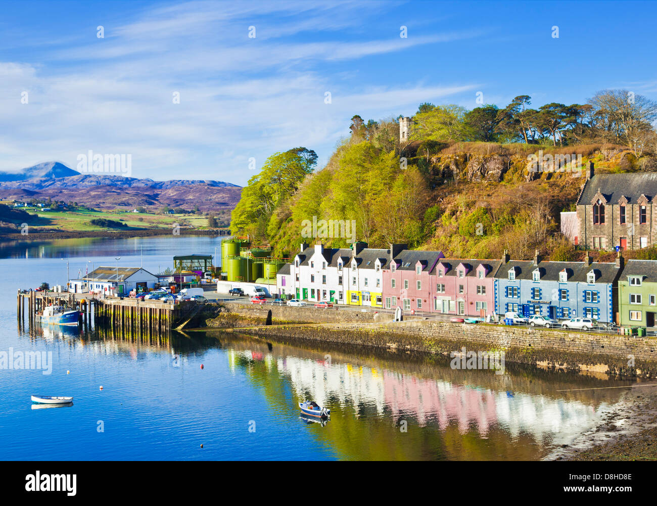 Multi-coloured houses in Portree harbour Isle of Skye Highlands and Islands Scotland UK GB EU Europe Stock Photo