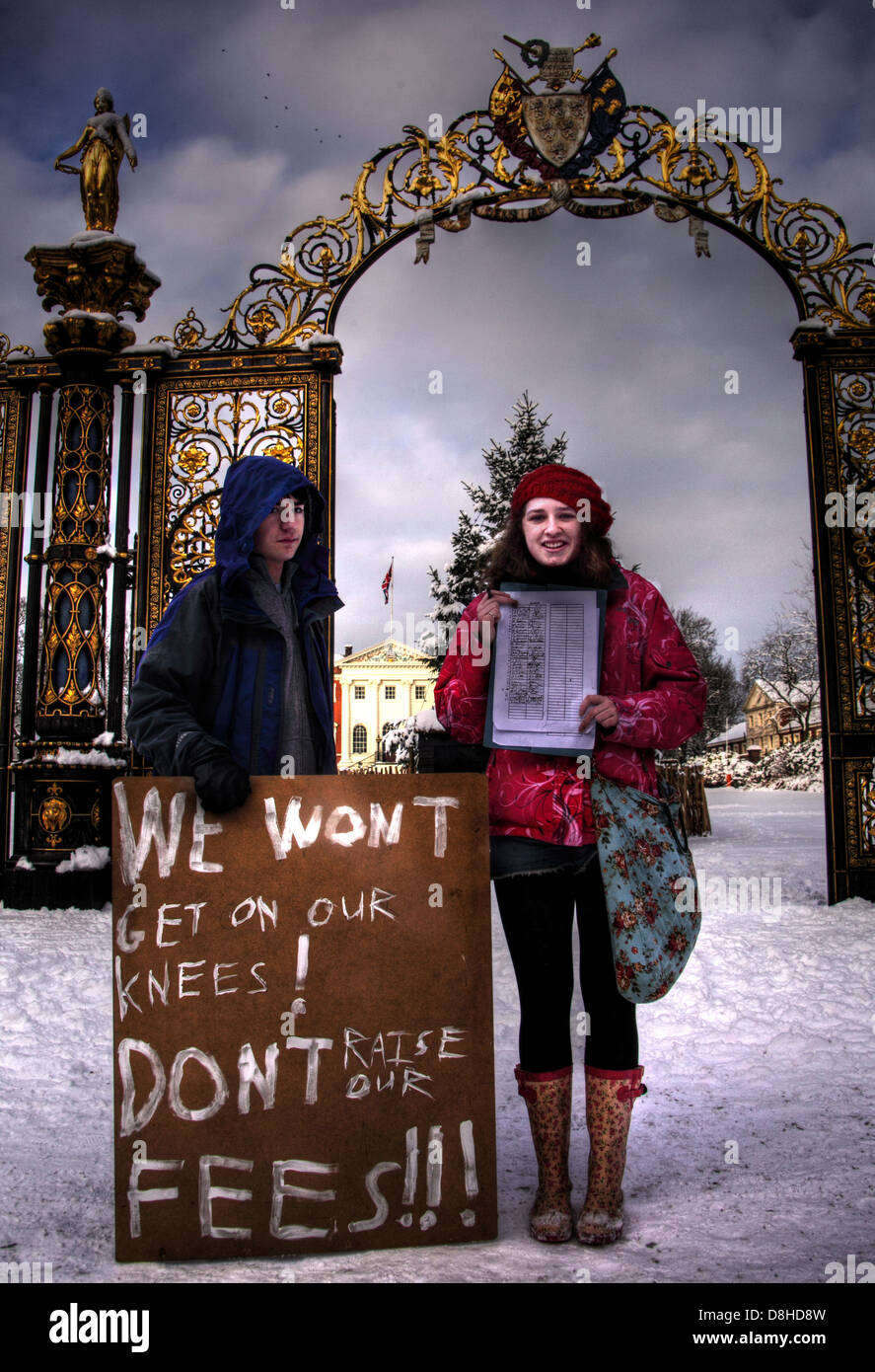 We wont get on our knees Dont raise our fees Stock Photo