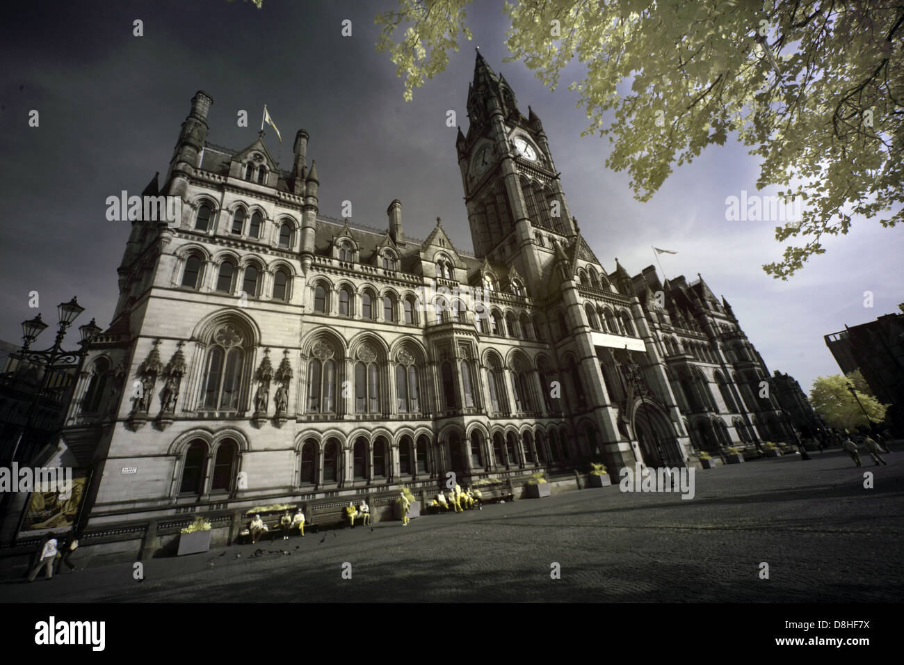Manchester gothic town hall , Albert Square, Manchester, England taken with an IR adapted Canon 5D DSLR camera M2 5DB Stock Photo