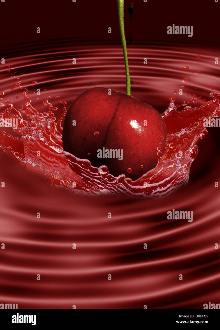creative digital art splashing cherry fruit red Stock Photo