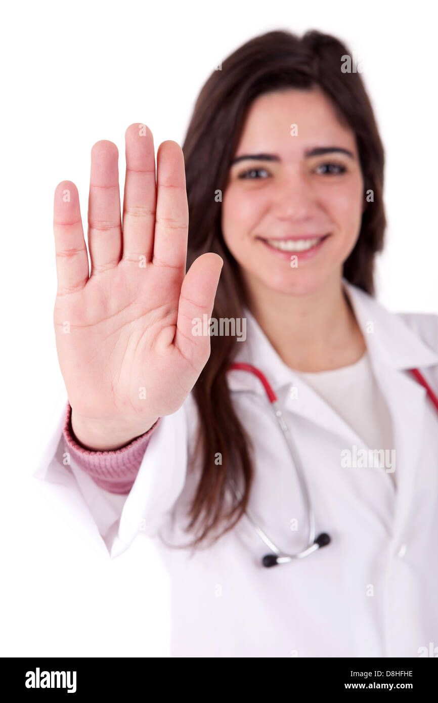 Young nurse making stop sign Stock Photo - Alamy