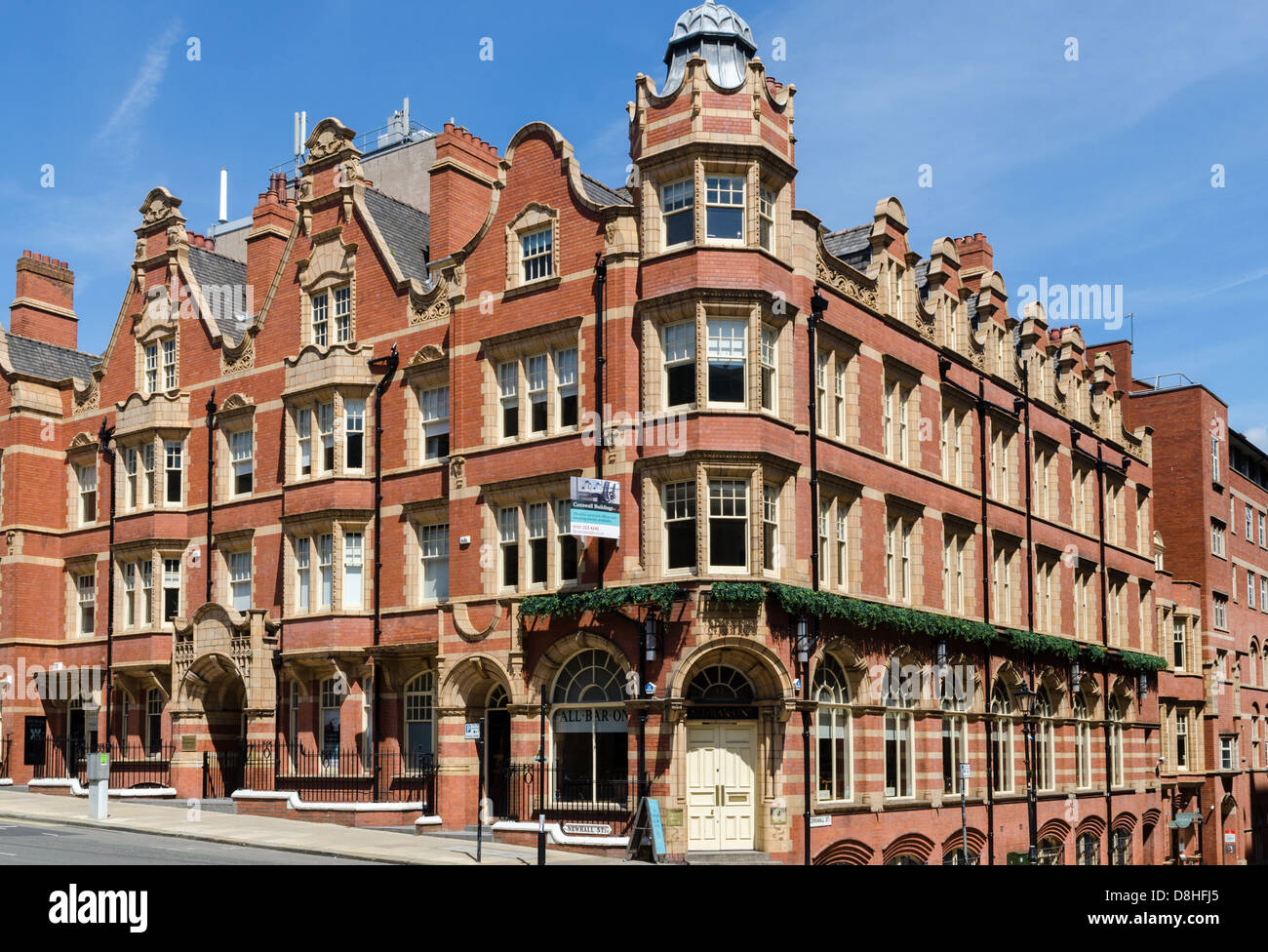 Ornately decorated red brick building on the corner of Newhall Street and Cornwall Street in Birmingham City centre Stock Photo