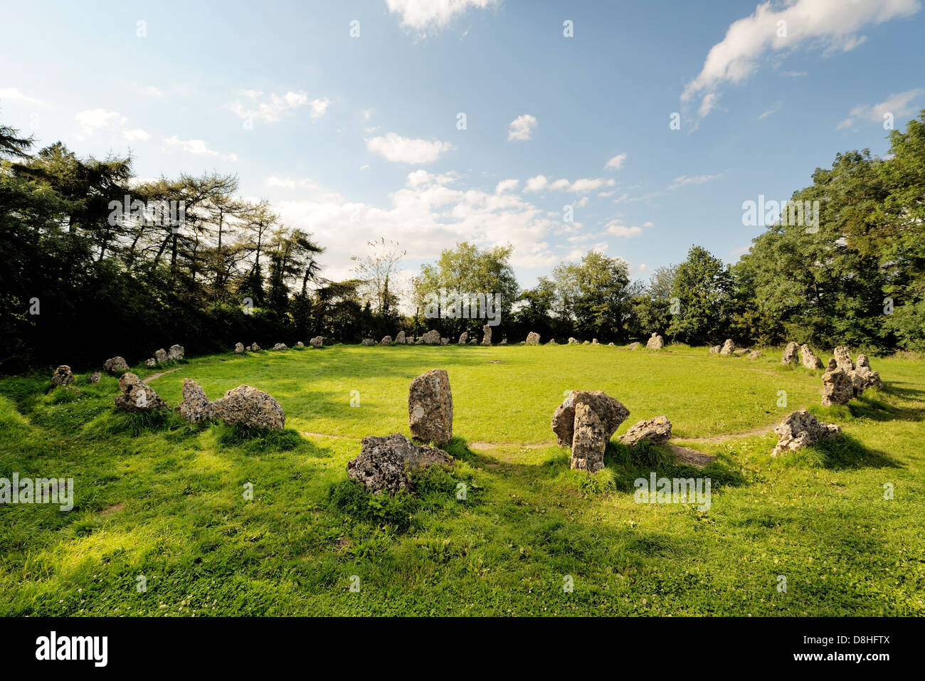 The late Neolithic prehistoric stone circle The Kings Men. Part of the Rollright Stones, Oxfordshire, England. 3000+ years old Stock Photo