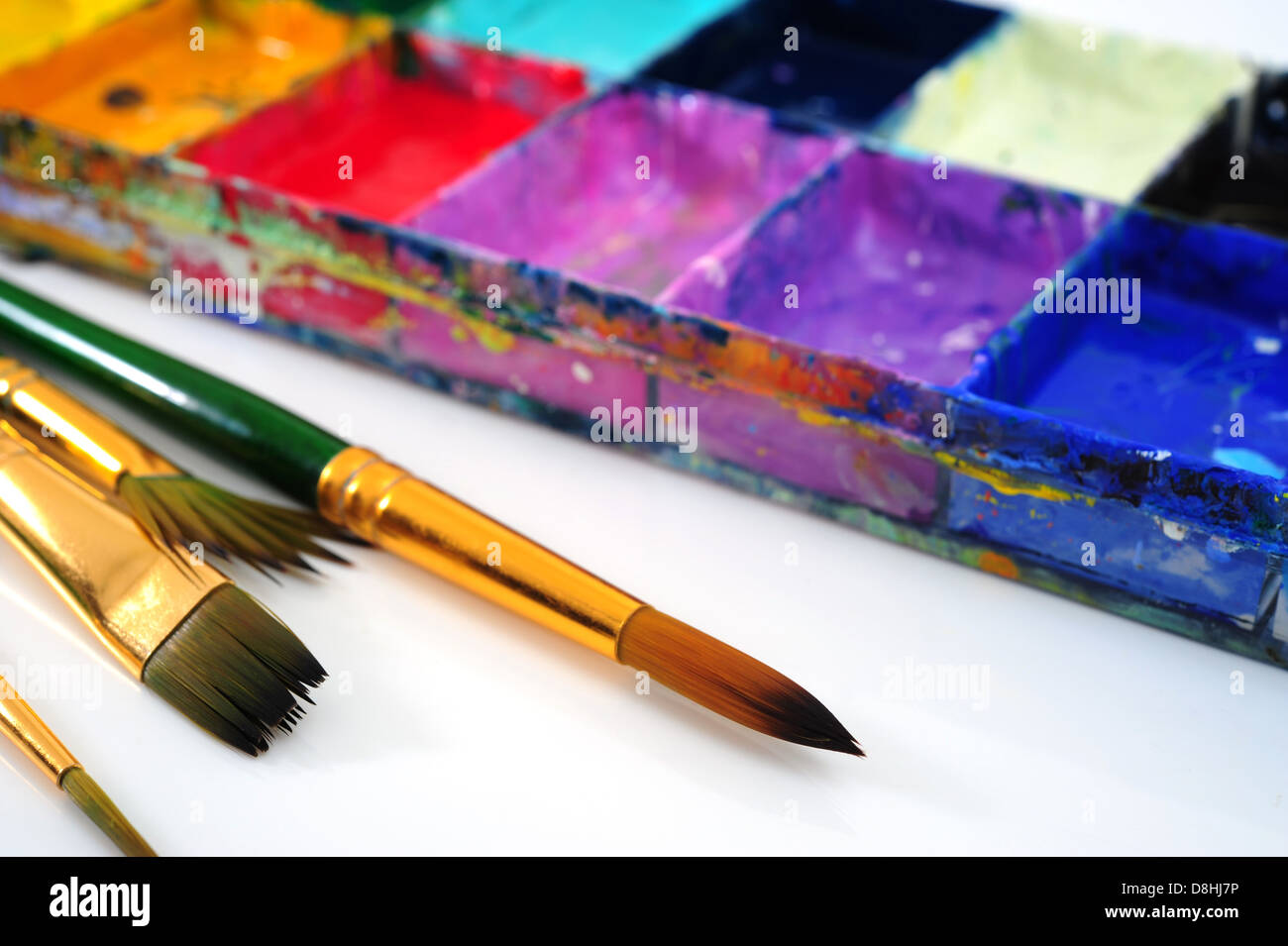 Watercolor Paints and Paintbrushes Stock Photo