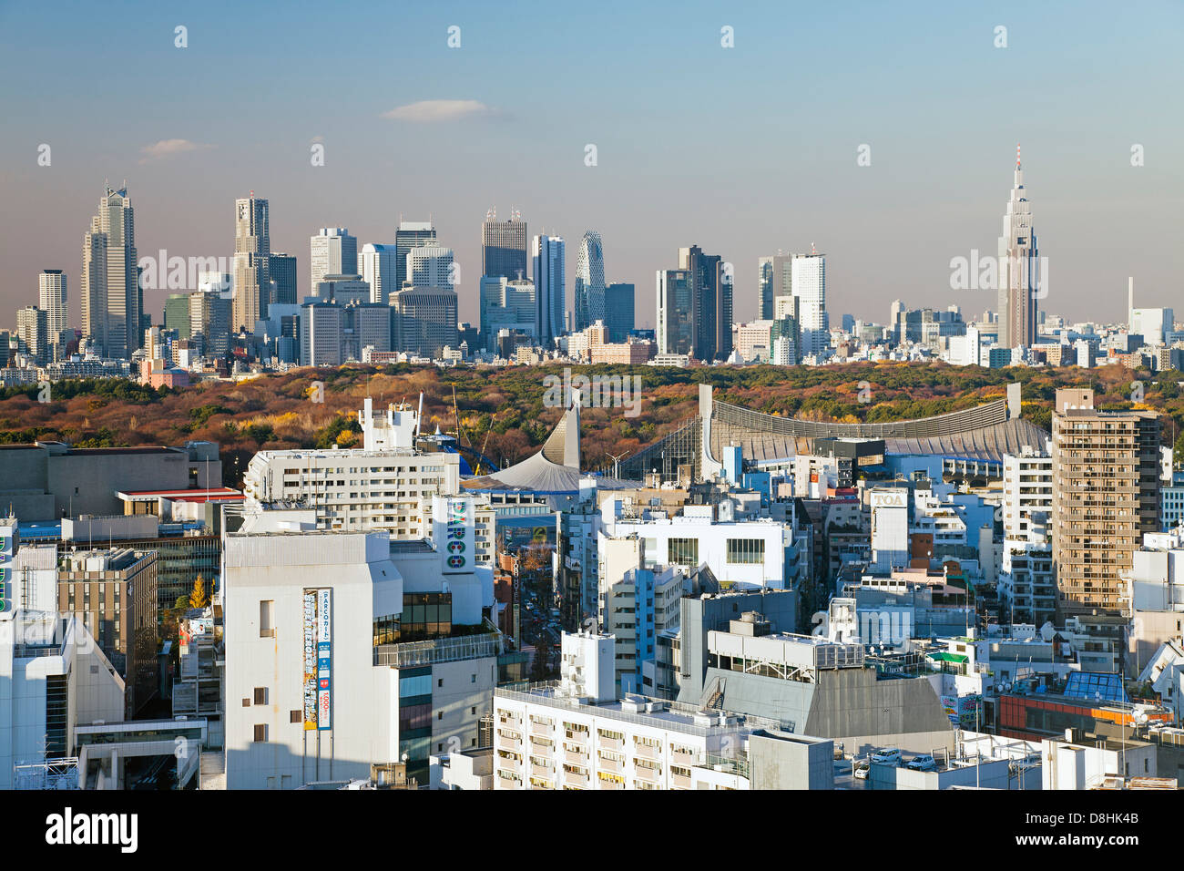 Asia, Japan, Tokyo, Shinjuku skyline viewed from Shibuya - elevated Stock Photo