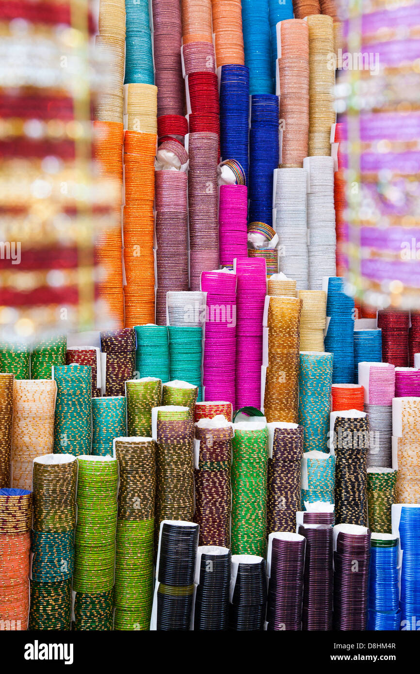 Colourful decorative bracelets for sale in a shop in Mumbai, India, South East Asia Stock Photo