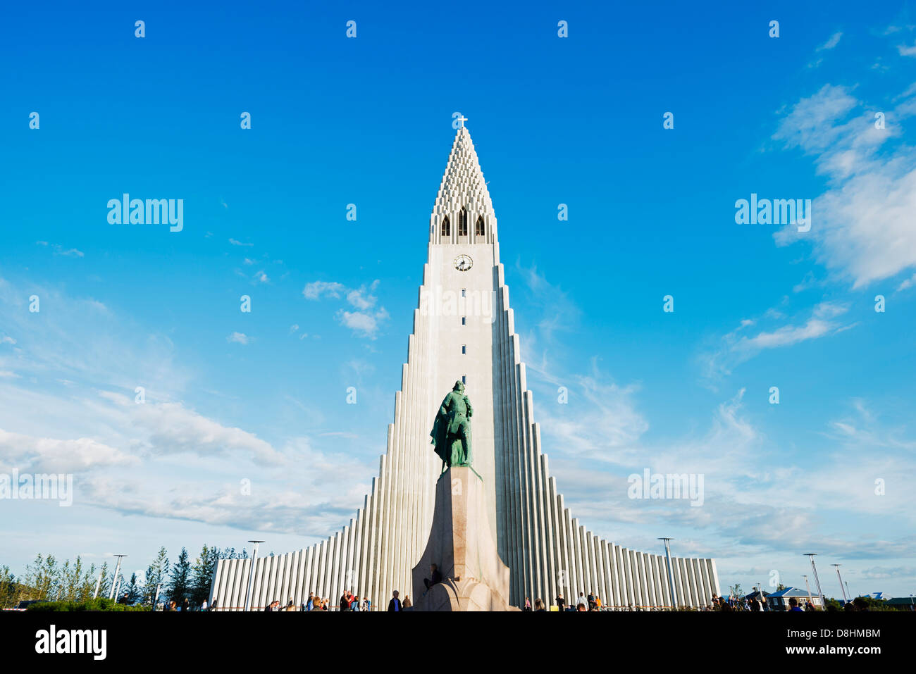 Iceland, Reykjavik, Hallgrimskikja church, Statue of Liefur Eiriksson Stock Photo