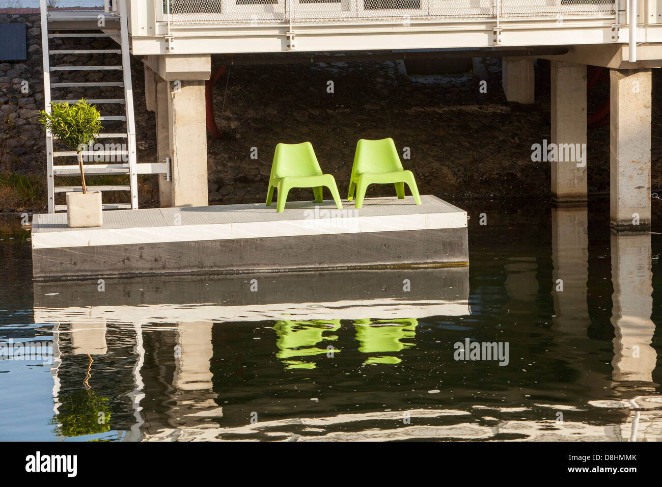 Floating houses in Ijburg, Amsterdam, Netherlands built to combat sea level rise. Stock Photo