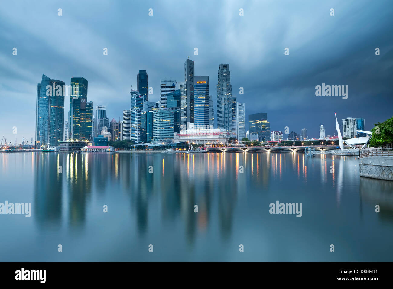 Asia, Singapore, Singapore Skyline and Financial district under gathering storm clouds Stock Photo