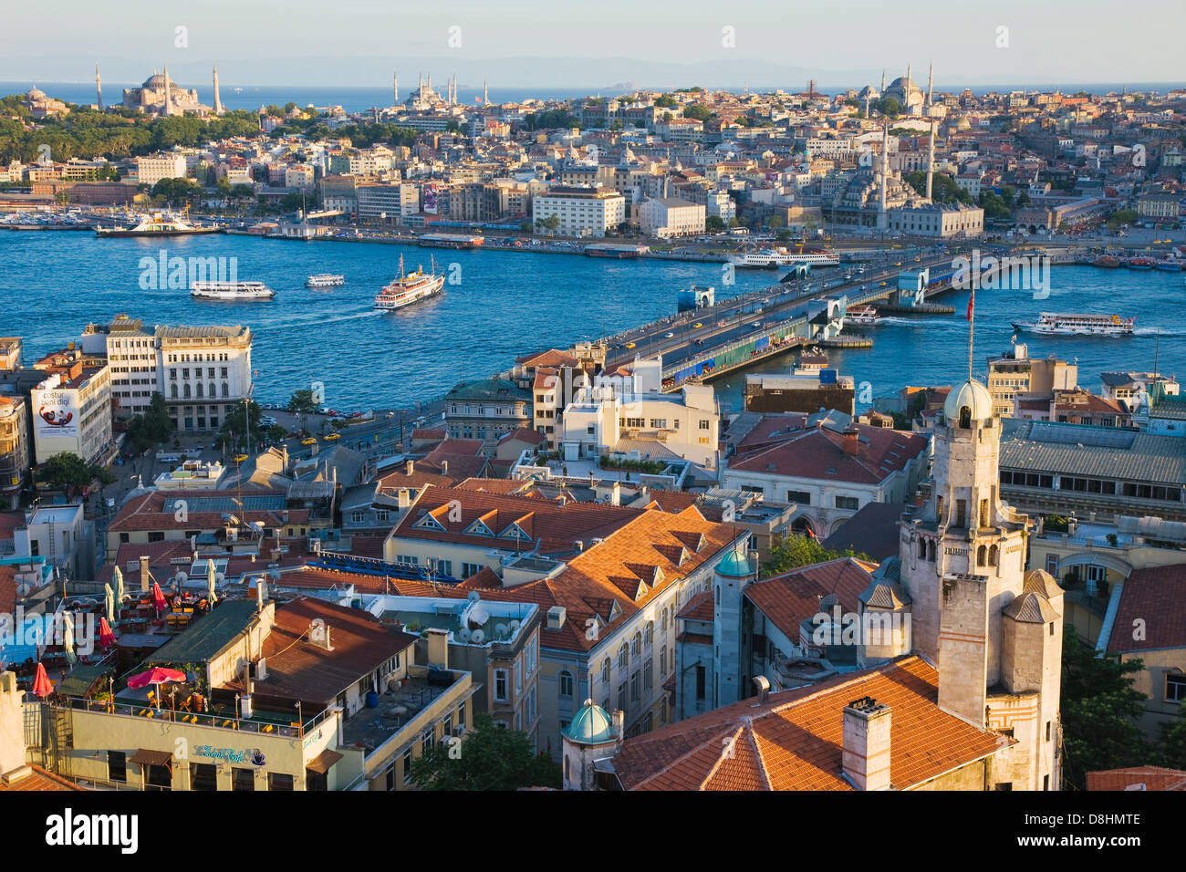 Elevated view over the Bosphorus and Sultanahmet from the Galata Tower in Istanbul, Turkey Stock Photo