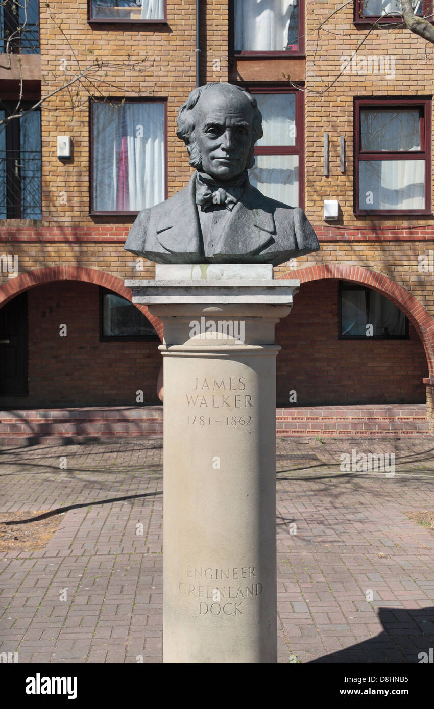 Bust of James Walker, engineer of Greenland Dock, Rotherhithe, Bermondsey London, SE16, UK. Stock Photo