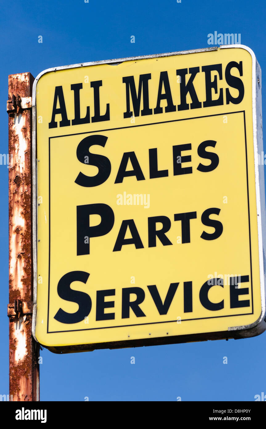 Garage sign 'All makes. Sales, Parts, Service' Stock Photo