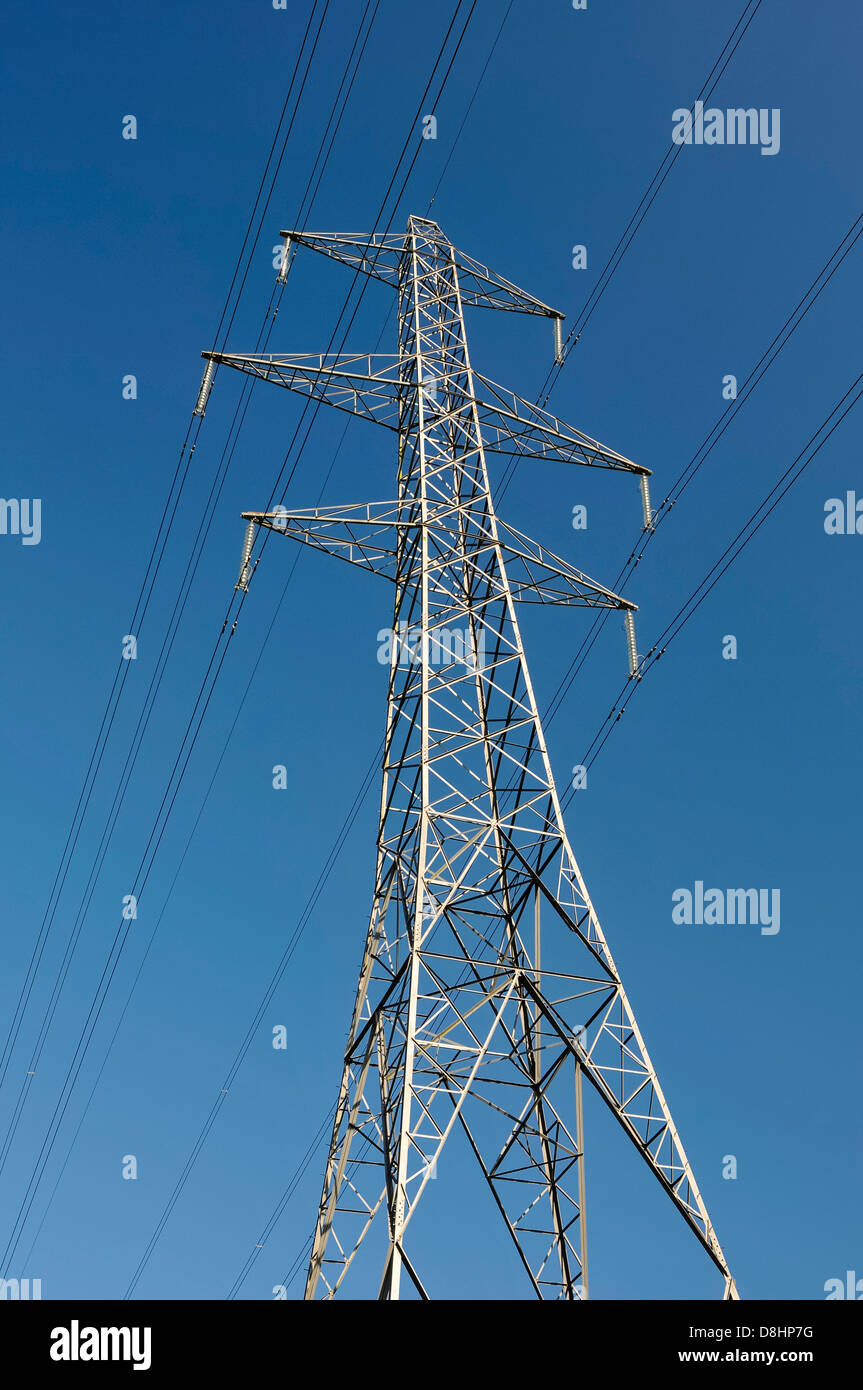 132kV electricity pylon, part of the National Grid to deliver power throughout the UK Stock Photo