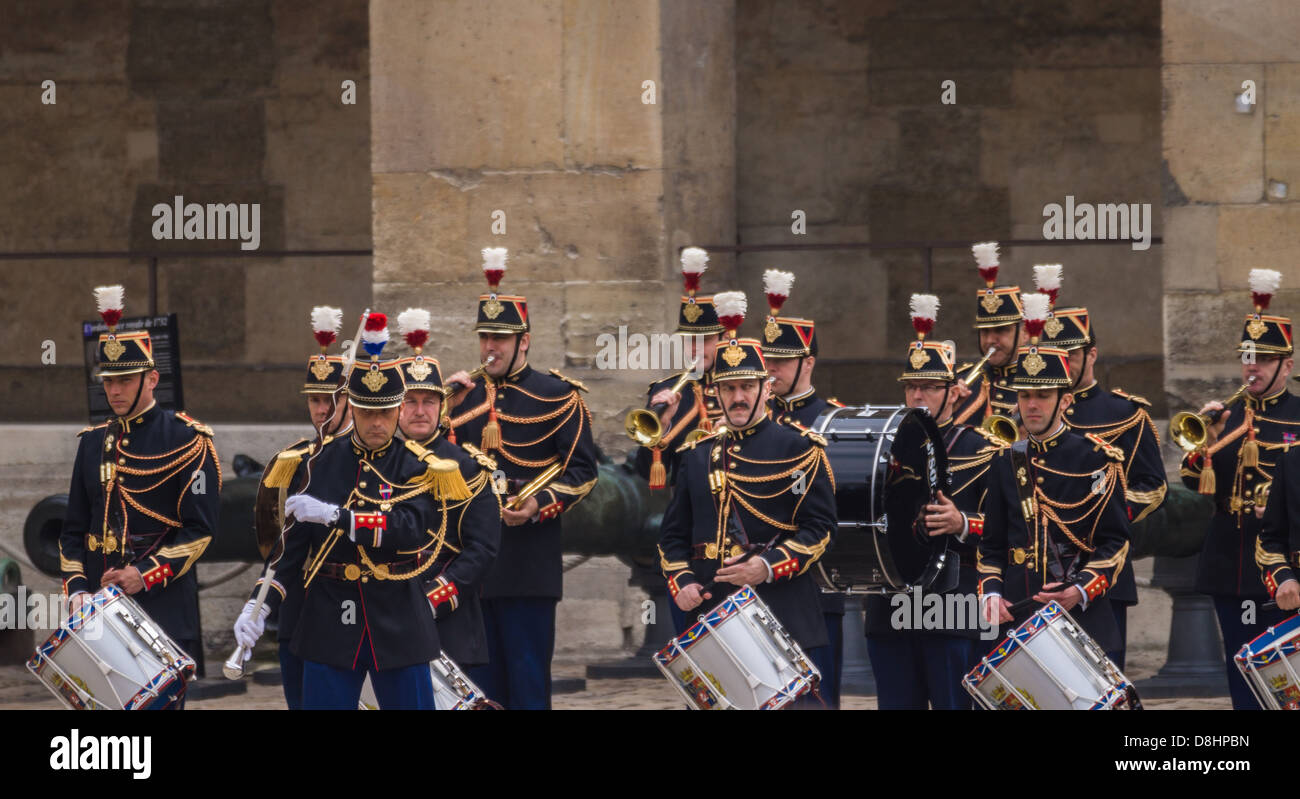 Paris, France. Military band plays at an official reception for Poland's president Bronisław Komorowski at the Invalides palace. Stock Photo
