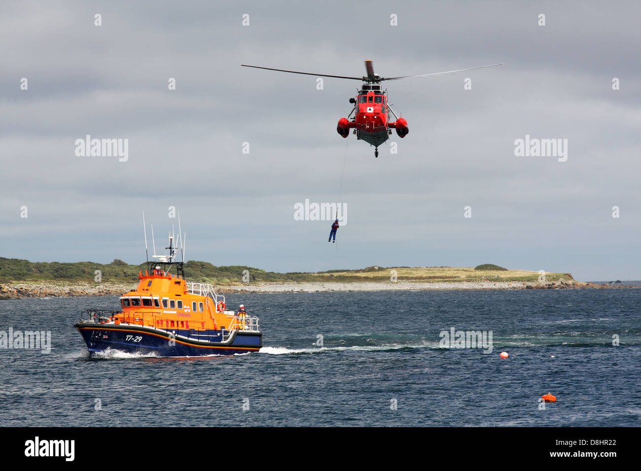 RNLI Rescue Demonstration, winching from boat Stock Photo