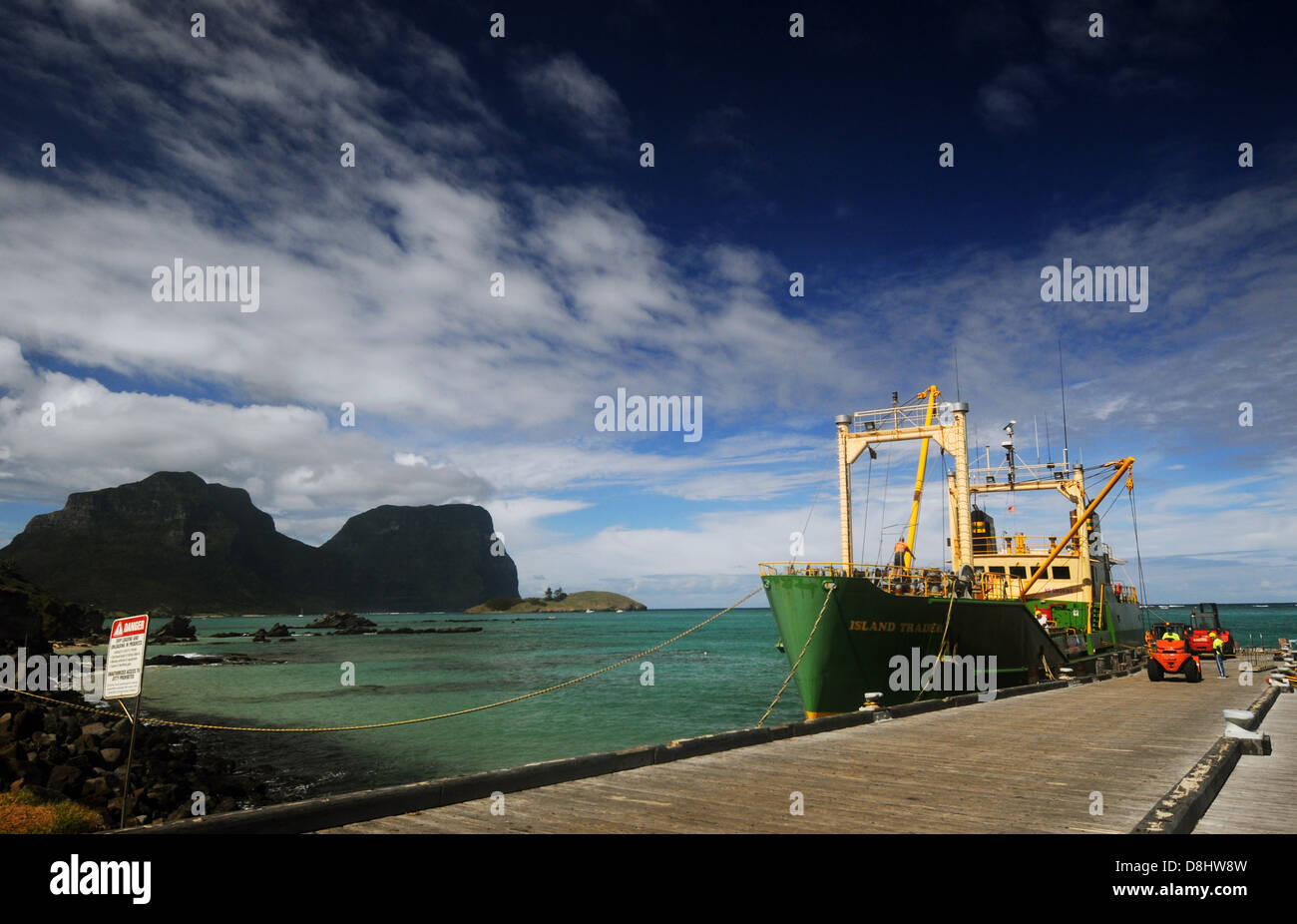 Resupply ship 'Island Trader' at dock, Lord Howe Island, Australia. No PR or MR Stock Photo