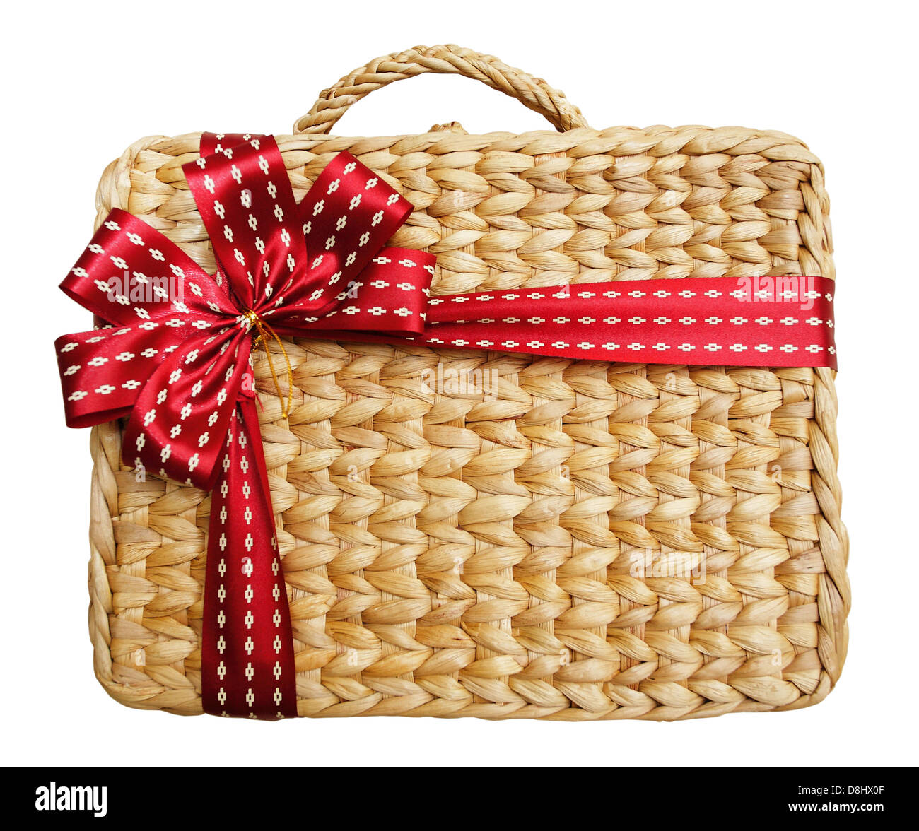 A gift box in a basket on white background Stock Photo Alamy