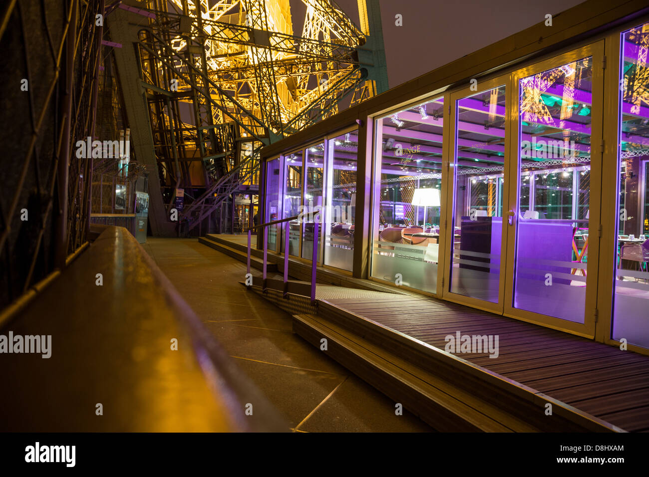Paris, France. The closed Lounge Eiffel restaurant at midnight Stock