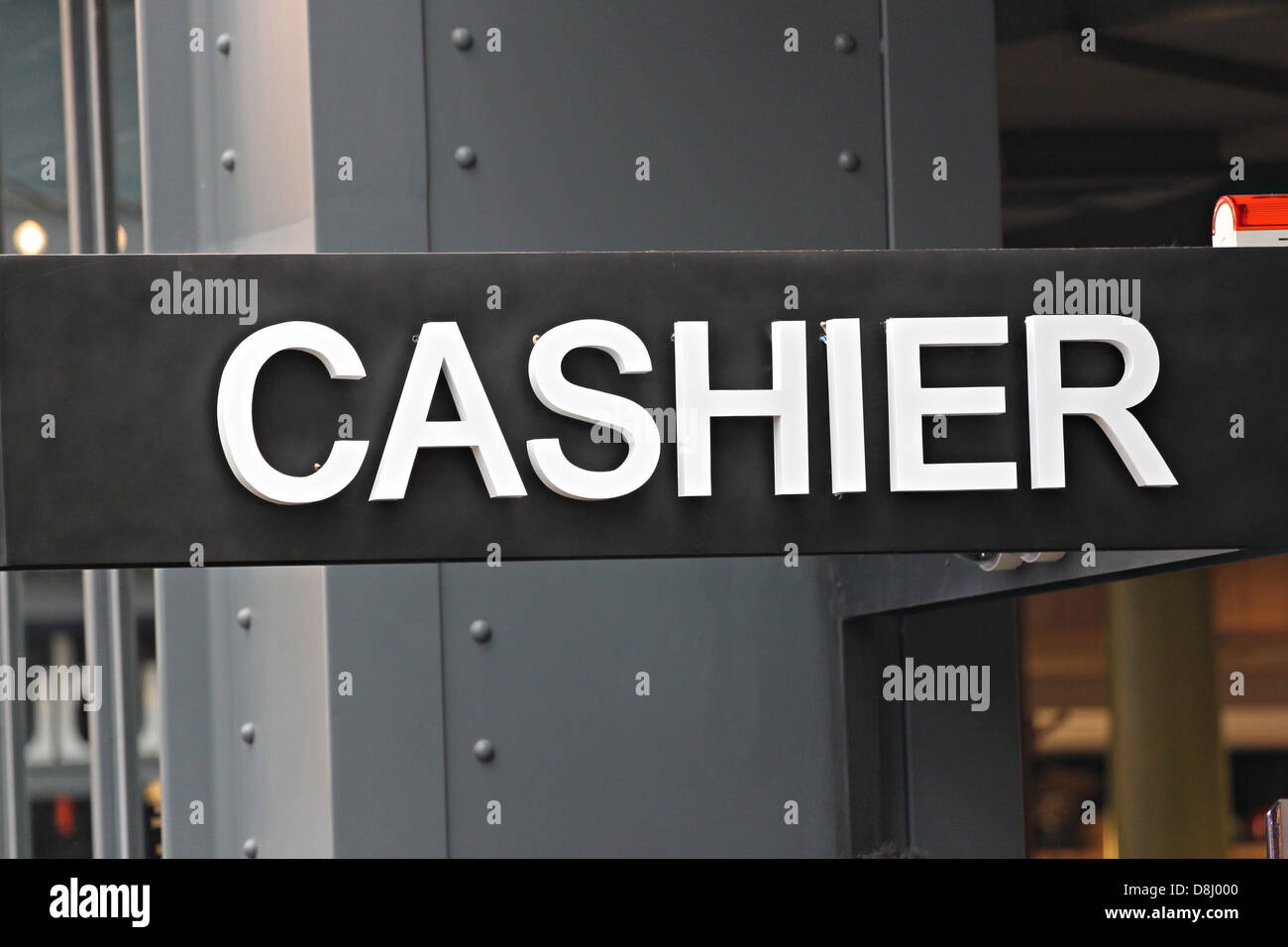 The Signposted of the cashier,White letters on black background. Stock Photo