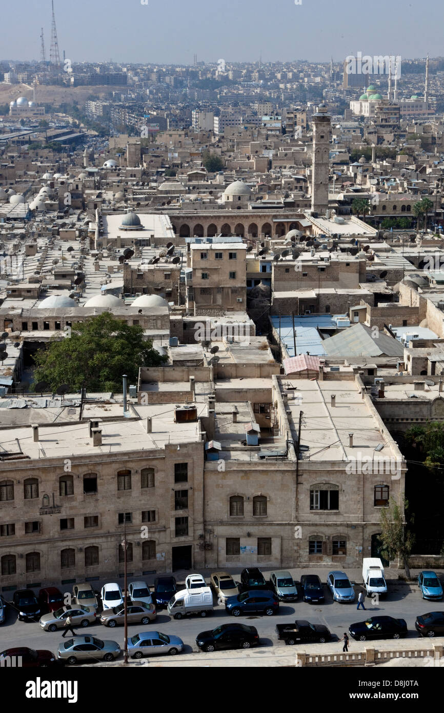 Panorama detail with Umayyad mosque in Aleppo, Syria Stock Photo