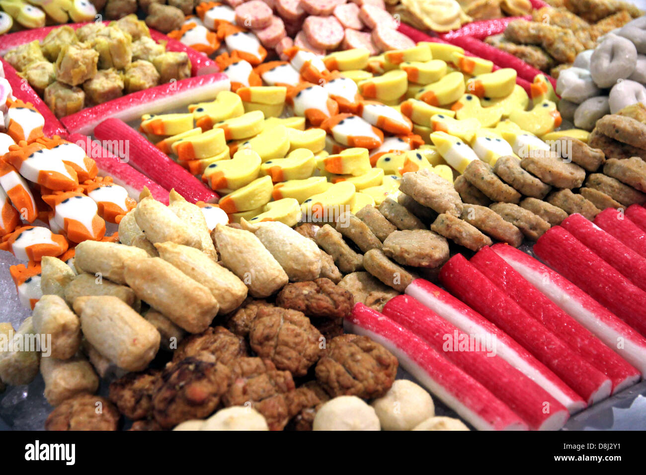Meatball-shaped variety of Asian foods. Stock Photo