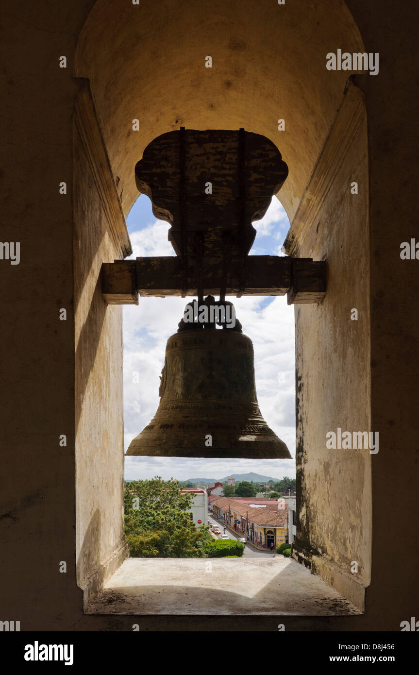 Bell of the Cathedral Basilica of the Assumption, León, Nicaragua, Central America Stock Photo