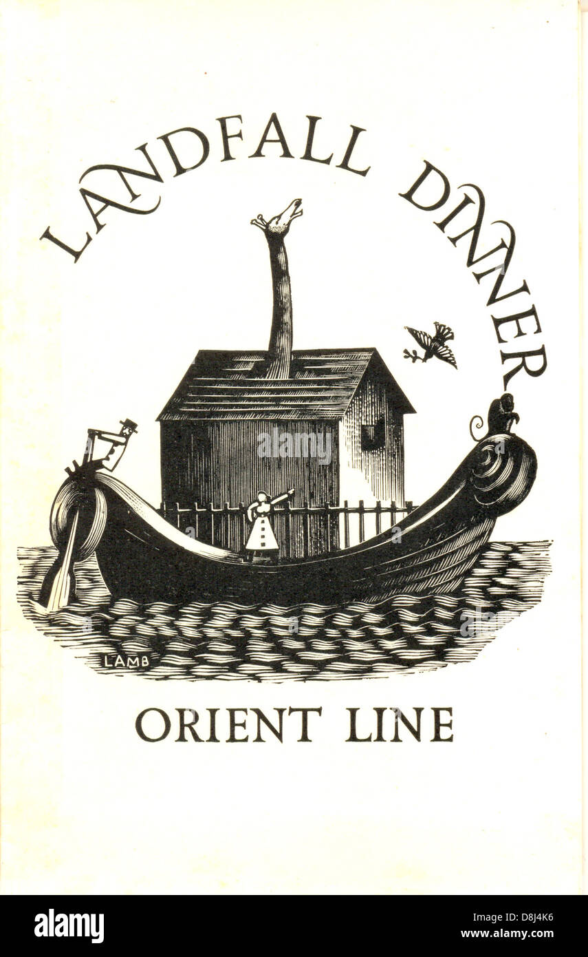 Landfall Dinner menu for S S Orontes, Orient Line by Lynton Lamb Stock Photo