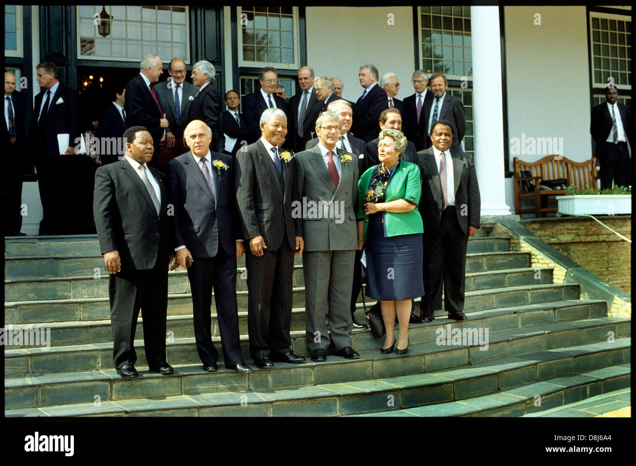 President Nelson Mandela hosts UK Prime Minister John Major at the Tuinhuis,Cape Town,1994 Stock Photo