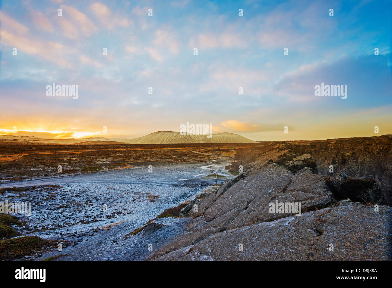 Europe, Iceland, Myvatn; diverging plates in a volcanic fissure zone Stock Photo