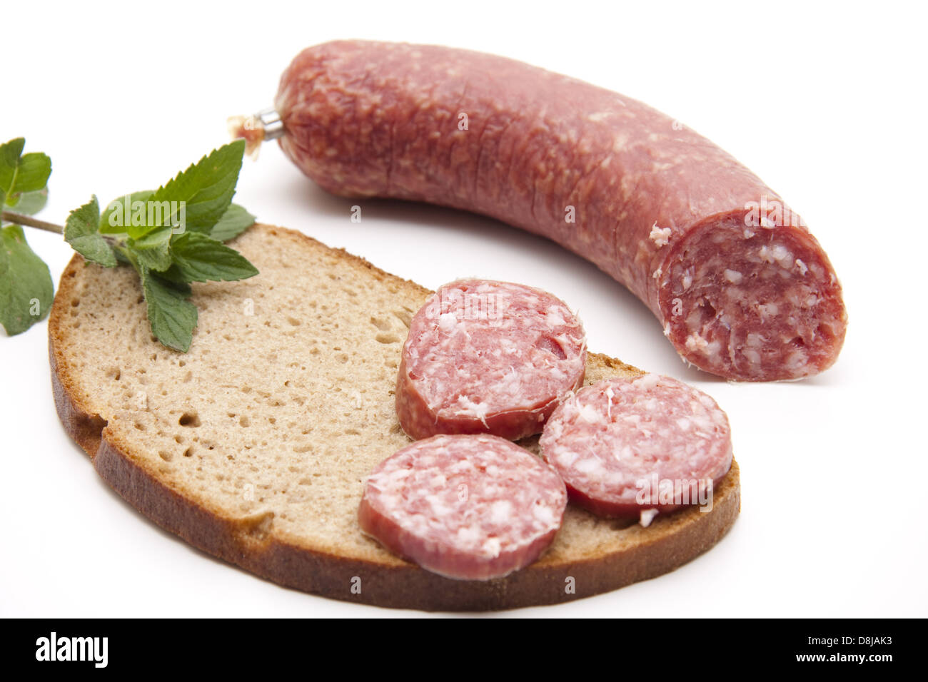 Garlic Salami on bread Stock Photo Alamy