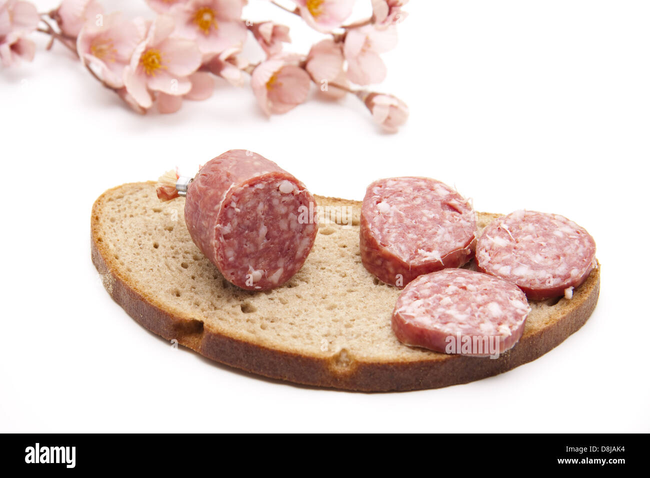 Garlic Salami on bread Stock Photo Alamy
