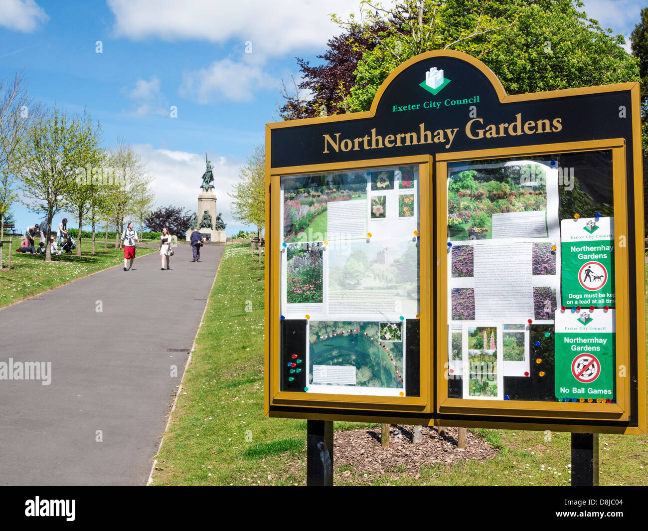Northernhay Gardens sign and gardens, Exeter, Devon, England Stock Photo